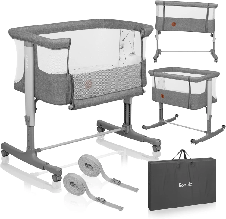 Outlet LIONELO Aurora 3 w 1 Łóżeczko Dziecięce do 9 kg, Łóżko Dostawne, Kołyska, Regulacja Wysokości