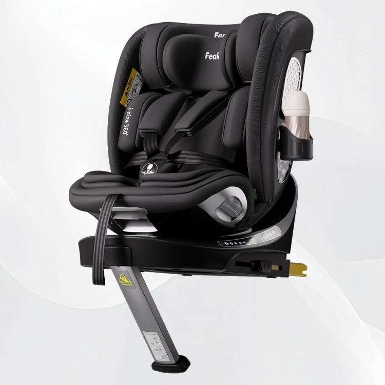 Feakaou Fotelik samochodowy 0 - 36 kg dla niemowląt, obracany o 360°, z podstawą podpierającą ISOFIX